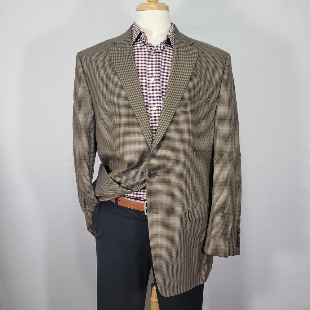Lauren Ralph Lauren Men's Sport Coat Blazer Brown Houndstooth Silk Wool Size 44L